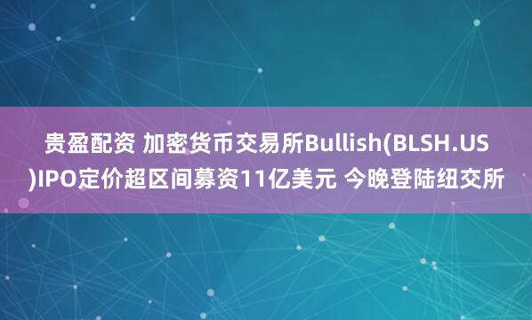 贵盈配资 加密货币交易所Bullish(BLSH.US)IPO定价超区间募资11亿美元 今晚登陆纽交所