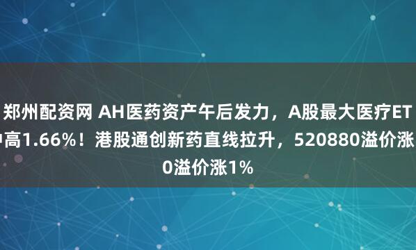 郑州配资网 AH医药资产午后发力,A股最大医疗ETF冲高1.66%!港股通创新药直线拉升,520880溢价涨1%